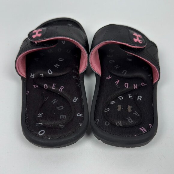 Under Armour Youth 1Y Slide Sandals Black Pink Adjustable Strap Padded Footbed - Picture 5 of 9